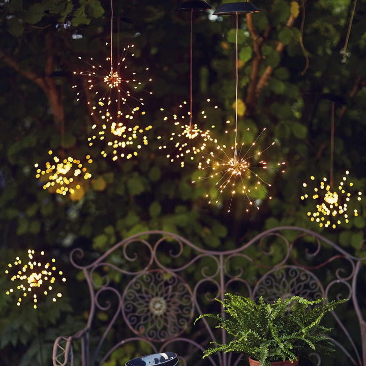 MARELIDA LED Solar Gartendeko Feuerwerk - 90 warmweisse LED - H: 45cm D: 26cm - Dämmerungssensor - h