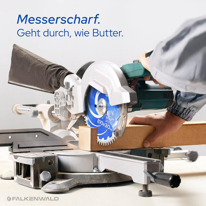 FALKENWALD® Sägeblatt 210x30 mm mit 60 Hartmetall-Zähnen für Holz (Wood) - Kreissägeblatt 210x30 mm
