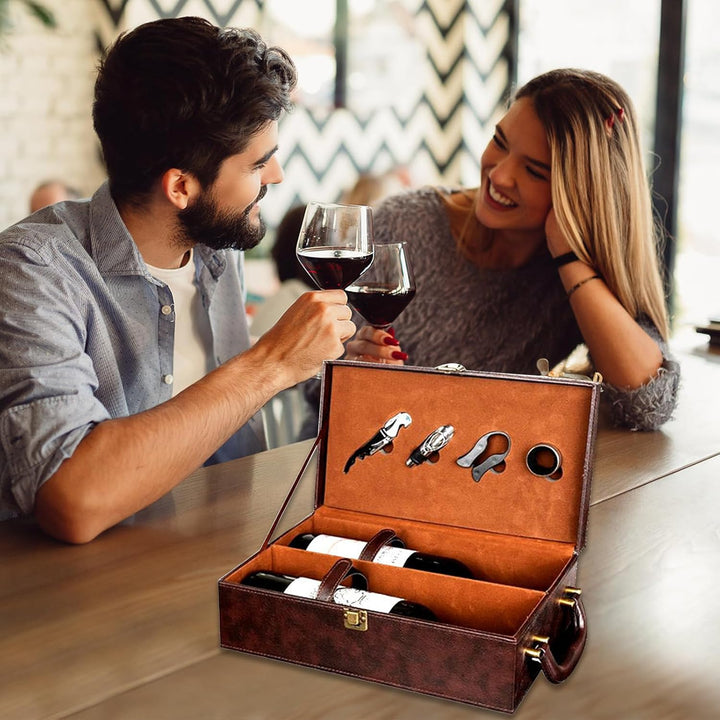 Weinflasche Box Weinkoffer Geschenkset Sommelier für 2 Flaschen - Weintragekoffer für Hochzeit Jubil