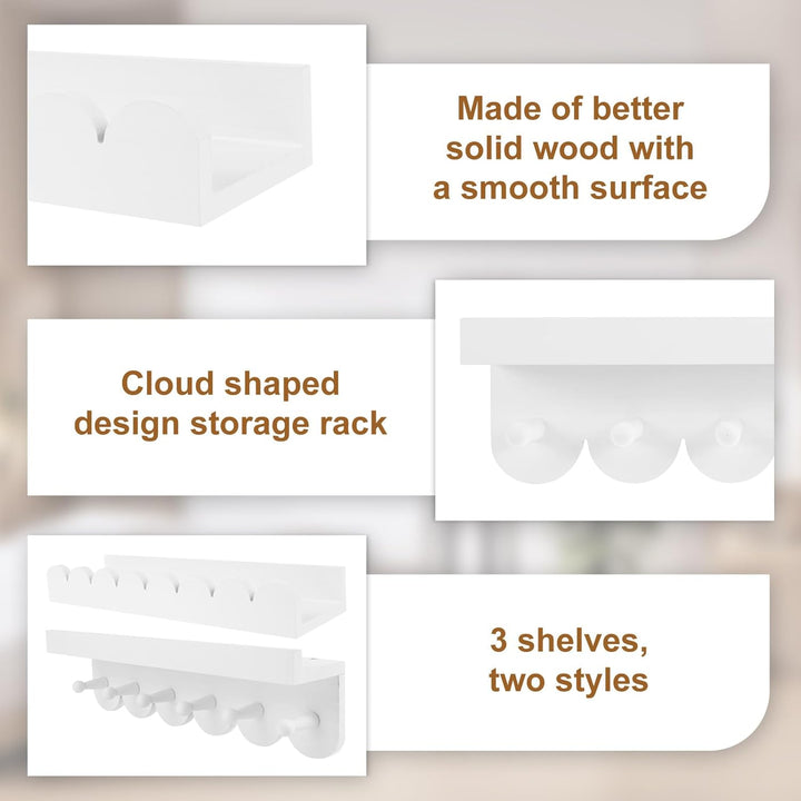 3 Stück Schwebendes Regal 40cm Kinderzimmer Bücherregal Scalloped Regale Holz Bücherregal Kinder Wan