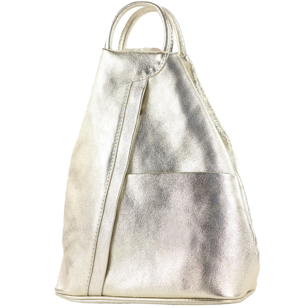 modamoda de T180 Damen Leder Rucksack Handtasche 2-in-1, handmade in Italy Lightgold Metallic, Light