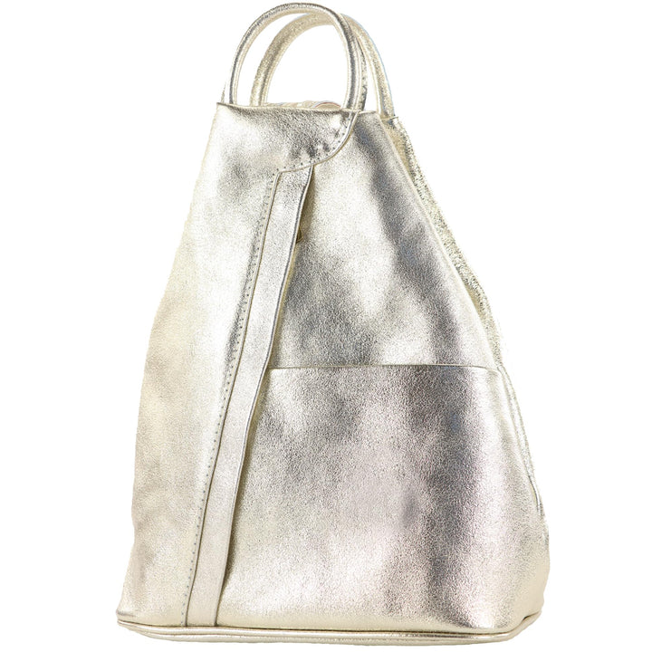 modamoda de T180 Damen Leder Rucksack Handtasche 2-in-1, handmade in Italy Lightgold Metallic, Light