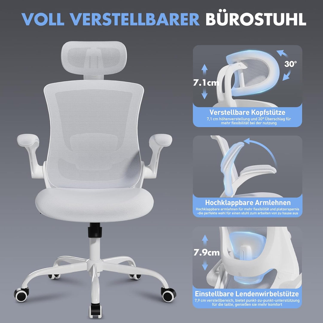 COLAMY Bürostuhl Mesh Computerstuhl, Bürostuhl Ergonomisch, Arbeitsstuhl mit Verstellbarer Kopfstütz