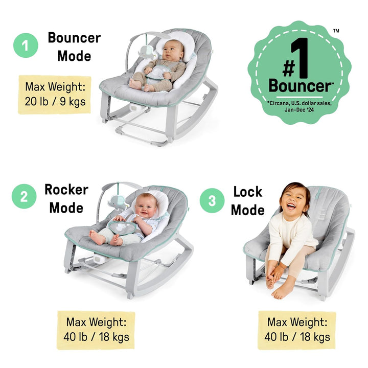 Ingenuity 12428 Keep Cozy 3 in 1 Grow with me Wippe Weaver mit Vibrationen, 2 Liegepositionen und 3