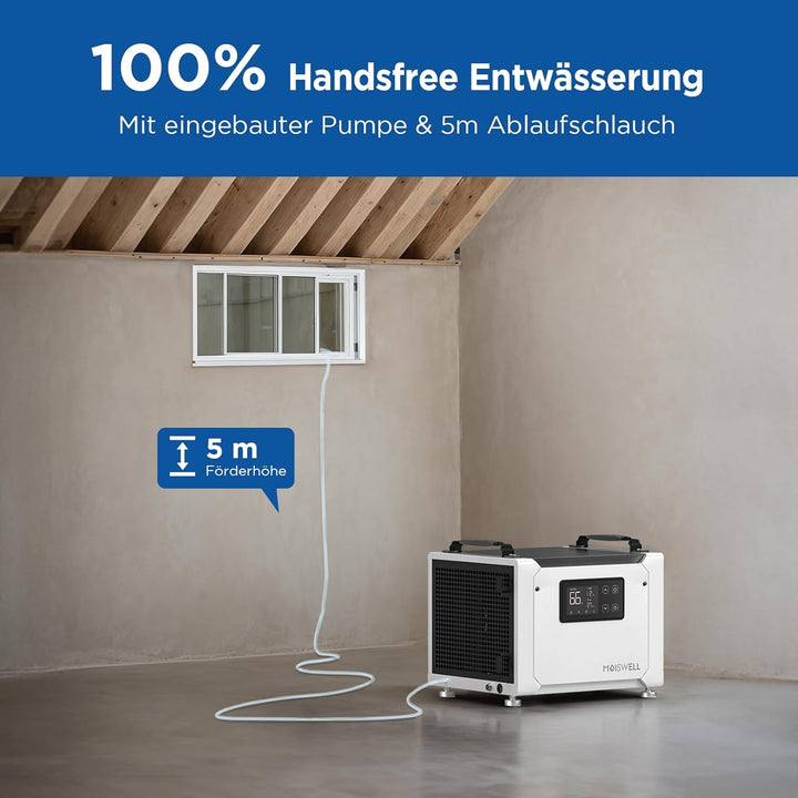 Luftentfeuchter mit Pumpe 35L/Tag – Effektiv gegen feuchte Räume &amp; Schimmel, für Keller, Kriechkelle