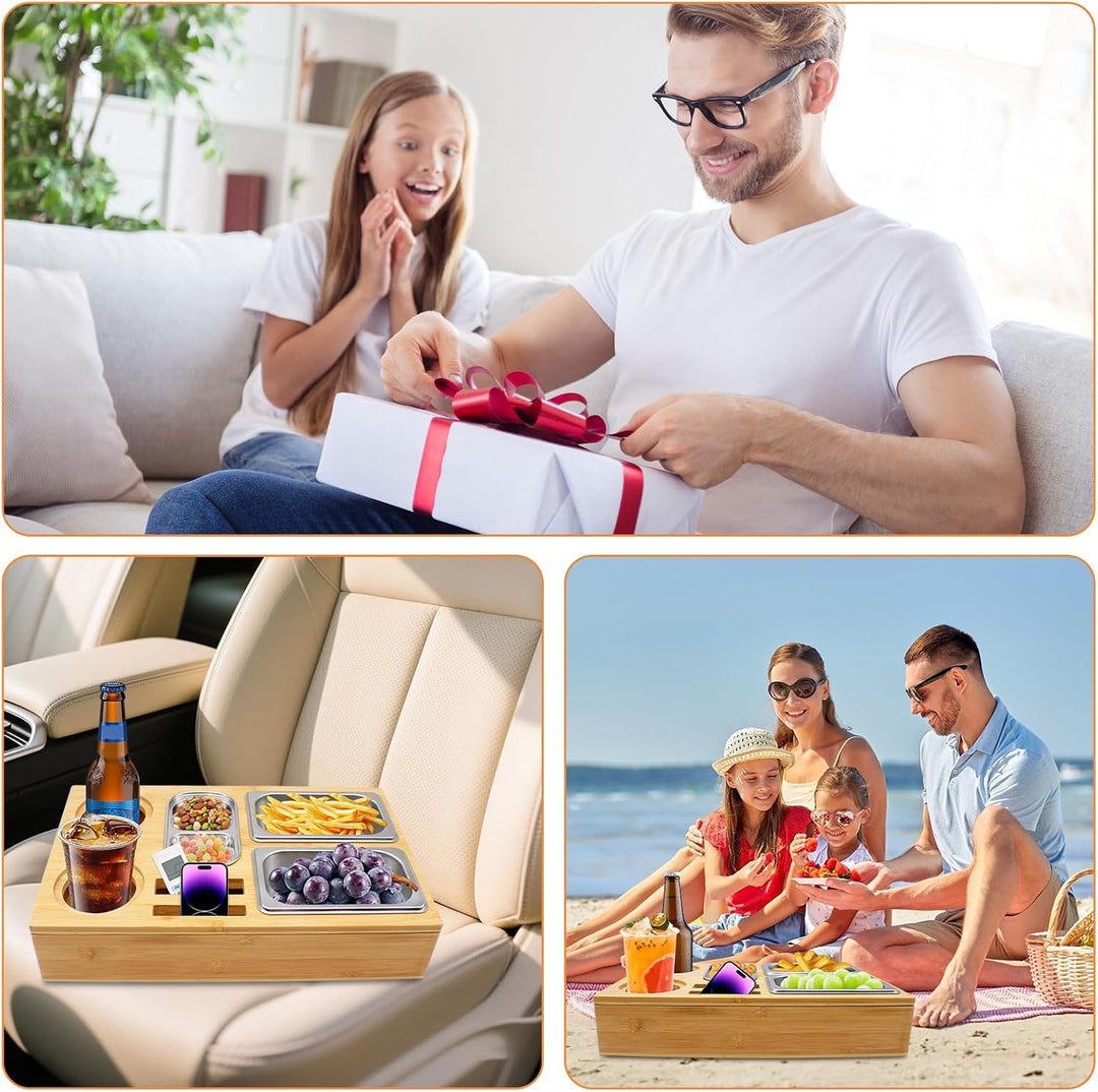 Couchbar Snackbox, Praktischer Sofatablett Snackbox mit Fächern, Abnehmbarer Deckel mit 3 Abnehmbare