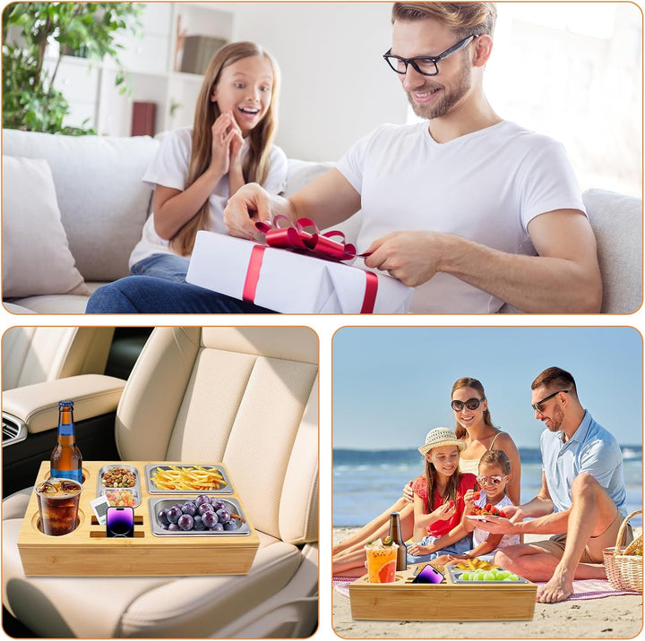 Couchbar Snackbox, Praktischer Sofatablett Snackbox mit Fächern, Abnehmbarer Deckel mit 3 Abnehmbare
