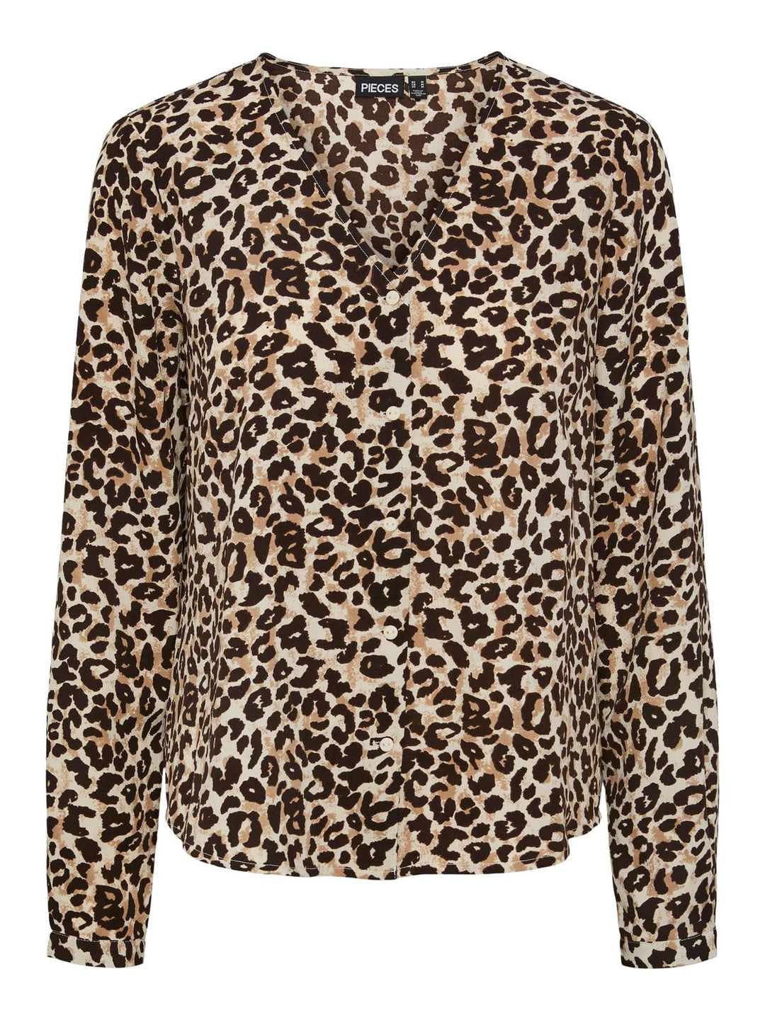 PIECES Damen Pcnessa Ls V-Neck Shirt Noos Bluse S Silver Mink/Aop:leo Aop, S Silver Mink/Aop:leo Aop