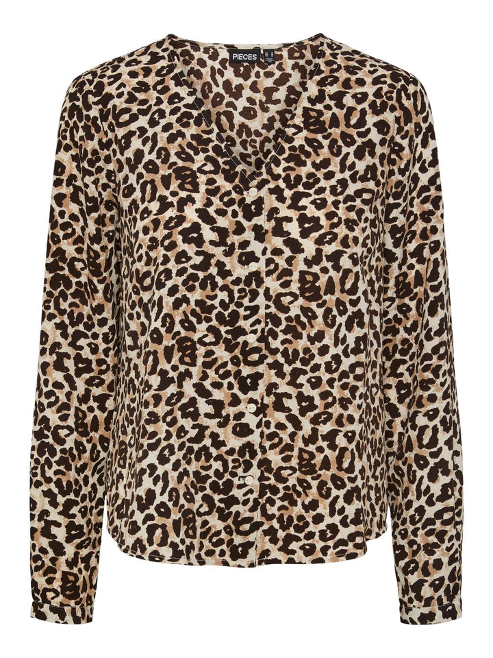 PIECES Damen Pcnessa Ls V-Neck Shirt Noos Bluse S Silver Mink/Aop:leo Aop, S Silver Mink/Aop:leo Aop