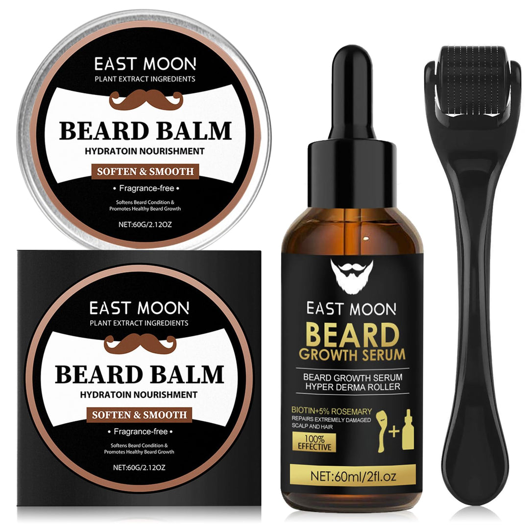 Bartwuchs Kit,Bartwachstum Set mit Bartroller,Bartwuchs Serum Öl/Bartbalsam/Beard Roller,Beard Growt