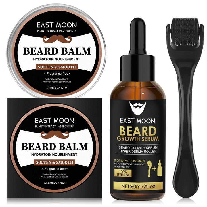 Bartwuchs Kit,Bartwachstum Set mit Bartroller,Bartwuchs Serum Öl/Bartbalsam/Beard Roller,Beard Growt