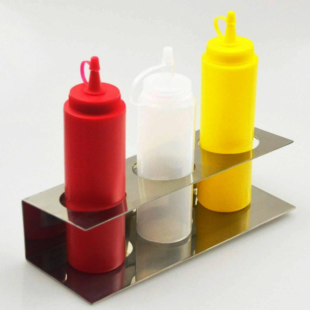 Kerafactum Profi Halter Ständer aus Edelstahl für Quetschflaschen Set für 3 Dosierflaschen Dressing