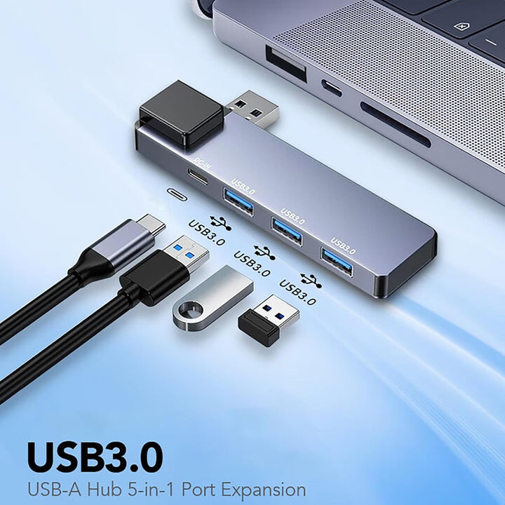 5-in-1 USB Hub with 65W Power Delivery, 3 USB3.0,1Gbps Ethernet, USB Ports for MacBook Air, iPad Pro