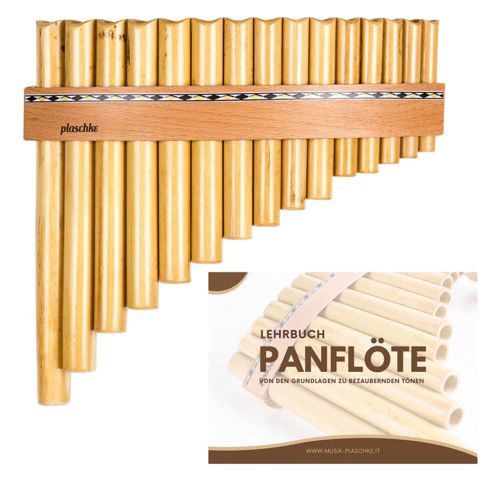 Plaschke Panflöte, Holz-Riemen Design, handgemacht aus Südtirol 18 Töne C-Dur 18 Töne C/Do, 18 Töne