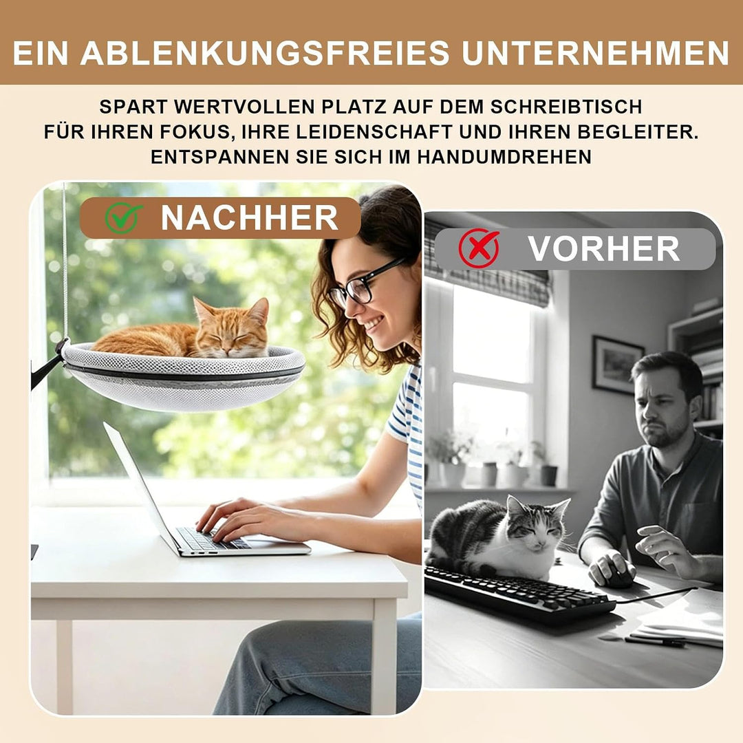 Katzenbett Schreibtisch 360° Drehbar (35 cm) - Höhenverstellbare | Katzenplattform mit 2 Wechsel-Bez