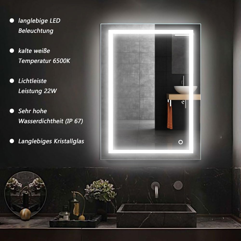 MUPAI Badspiegel LED Badezimmerspiegel Beleuchtet Bad Spiegel Wandspiegel (Weiss, B, 50x70cm) Weiss,