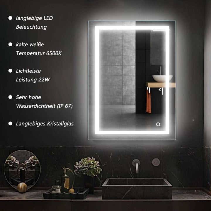 MUPAI Badspiegel LED Badezimmerspiegel Beleuchtet Bad Spiegel Wandspiegel (Weiss, B, 50x70cm) Weiss,
