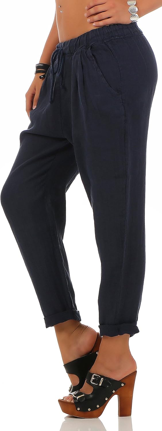 Malito Damen Hose aus Leinen | Stoffhose in Unifarben | Freizeithose für den Strand | Chino - Joggin