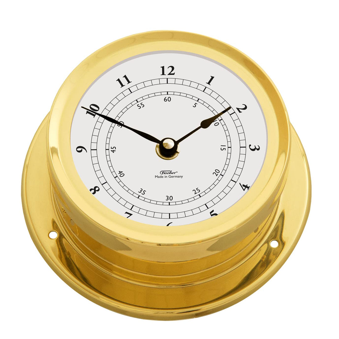 Fischer 1600U-45 - maritime Quarz-Uhr - 165mm Messgerät mit weissem Ziffernblatt und Messing-Gehäuse