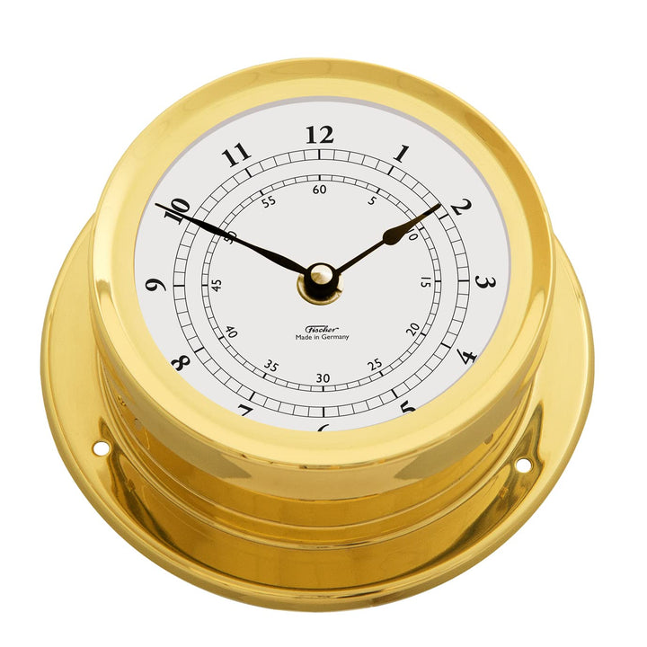 Fischer 1600U-45 - maritime Quarz-Uhr - 165mm Messgerät mit weissem Ziffernblatt und Messing-Gehäuse