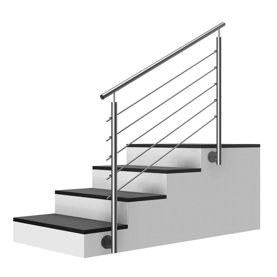 Edelstahl Treppengeländer Seitenmontage, 1,9m lang, 0,9m hoch, Aussengeländer, je 2 Pfosten + 5 Quer
