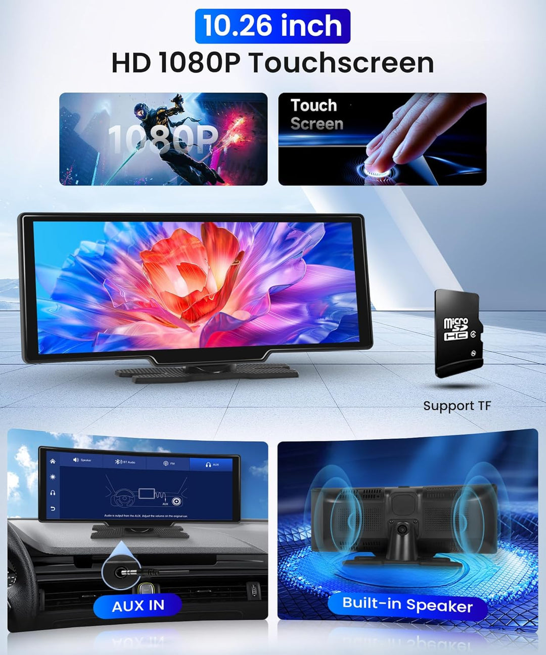 2023 Autoradio Wireless Apple Carplay und Android Auto 10.26 Zoll HD IPS Touchscreen Portable Autora