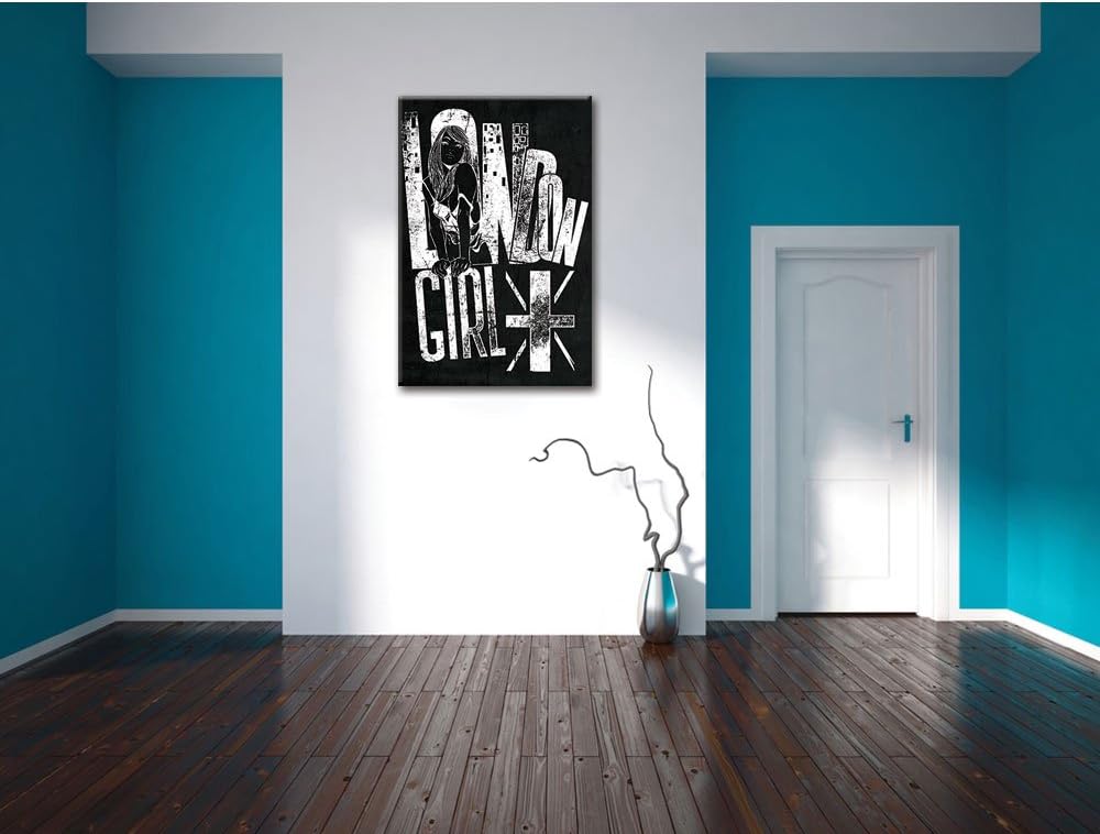 Dark London-Girl black Bild auf Leinwand, XXL riesige Bilder fertig gerahmt mit Keilrahmen, Kunstdru