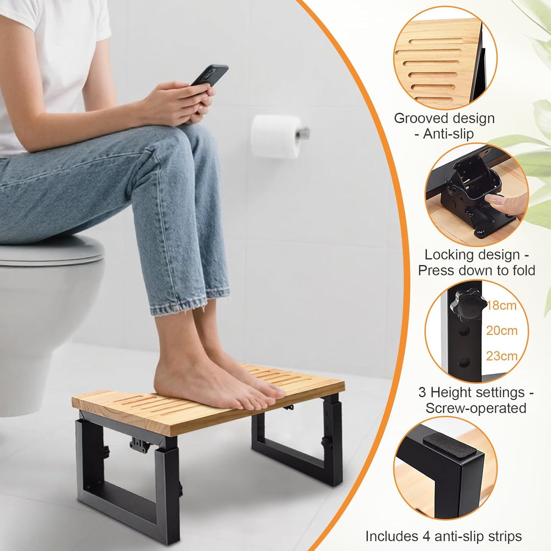 YTACREA Klappbarer Toilettenhocker Erwachsene aus Holz, Klohocker Höhenverstellbar, Tragbarer WC Toi