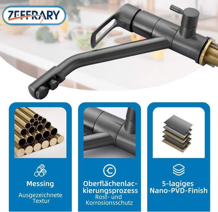 3-Wege-Küchenarmatur, 360° drehbarer Küchenarmatur, Spültischarmatur mit flexiblem Auslauf, G3/8 Zol