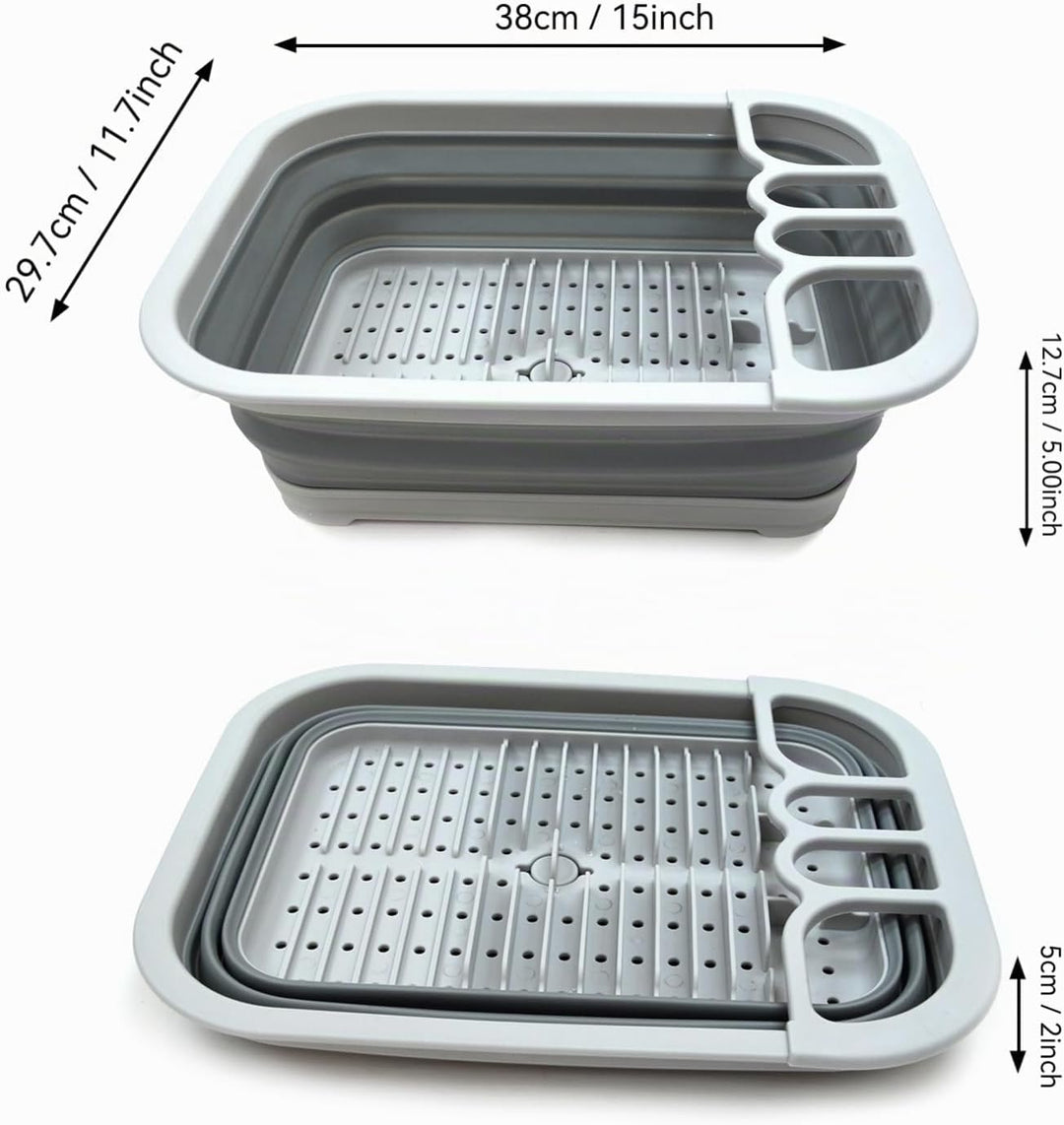 SAMMART Collapsible Plastic Dish Drainer with Drainer Board - Foldable Drying Rack Set - Portable Di