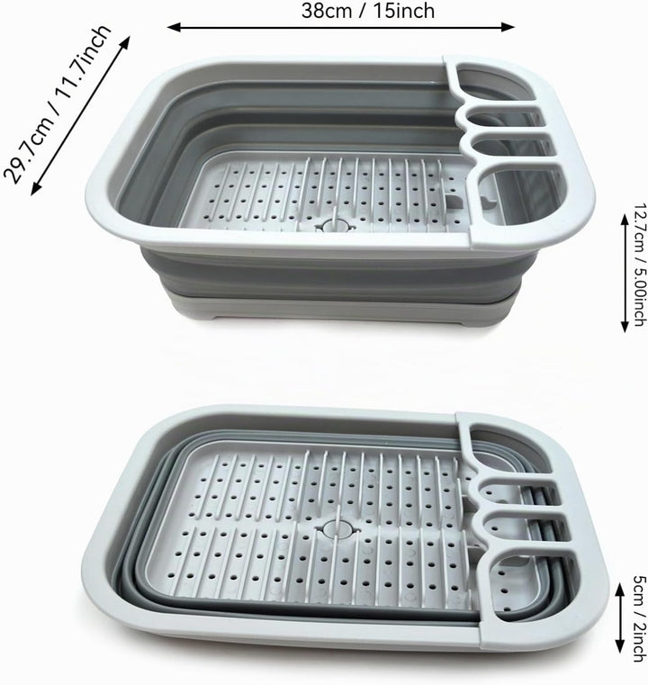 SAMMART Collapsible Plastic Dish Drainer with Drainer Board - Foldable Drying Rack Set - Portable Di