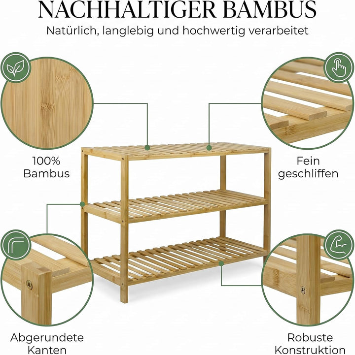 hausleben Bambus Schuhregal, 3 Ebenen, 70x28x50 cm, Naturholz Standregal | Umweltfreundlich &amp; Stabil