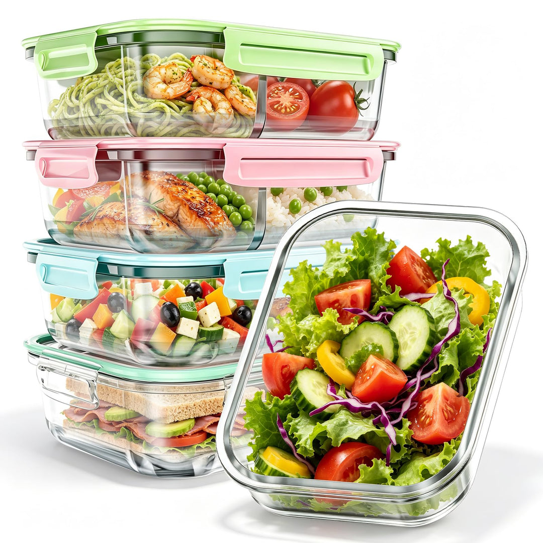 5 Stück Glasbehälter mit Deckel, 1040ml Meal Prep Boxen Glas, Glas Auflaufform für Airfryer Mikrowel