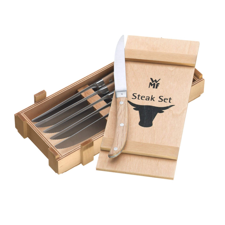 WMF Ranch Steakmesser Set 6-teilig, Spezialklingenstahl geschmiedet, Pizzamesser, Cromargan Edelstah