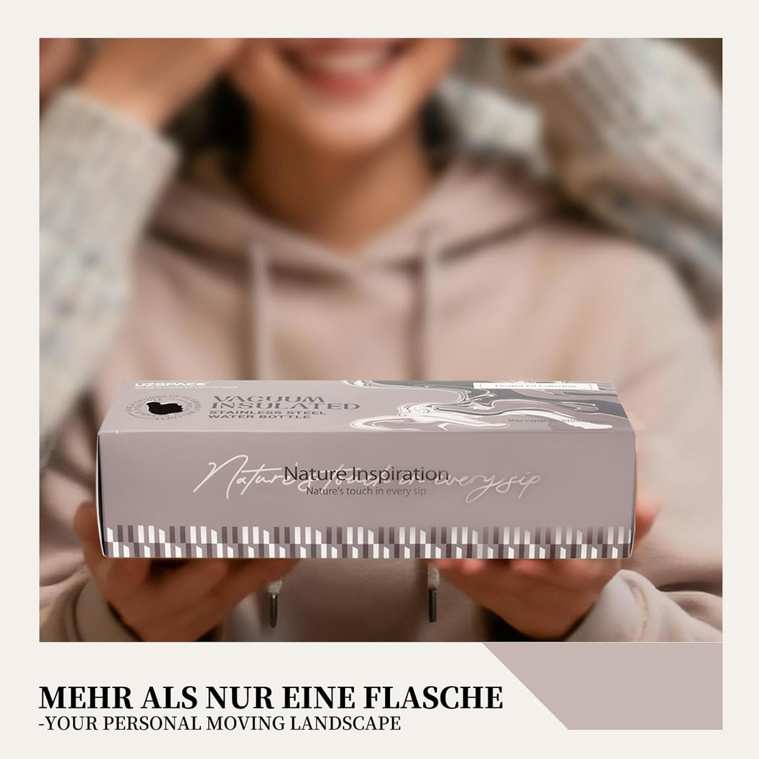 UZSPACE Edelstahl Trinkflasche 1l (970ml), Isolierte Thermosflasche mit 1-Klick-Öffnung, 100% Auslau