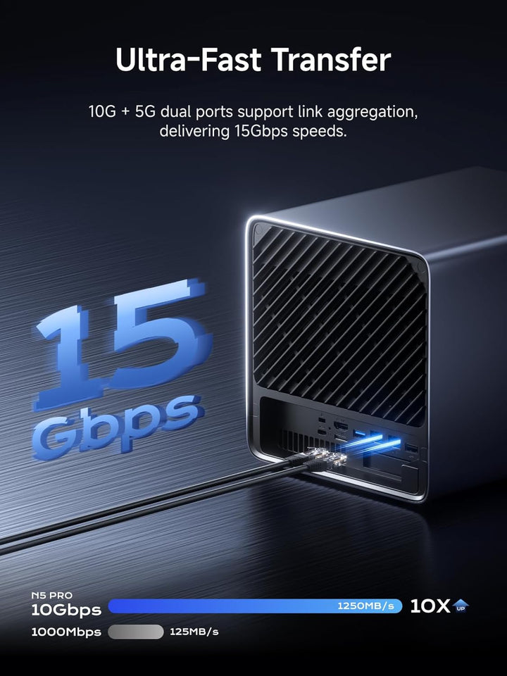 MINISFORUM N5 Pro 5-Bay Desktop NAS,AMD Ryzen AI 9 HX PRO 370,16GB DDR5-Kanäle,1 * 10GbE, 1 * 5GbE,1