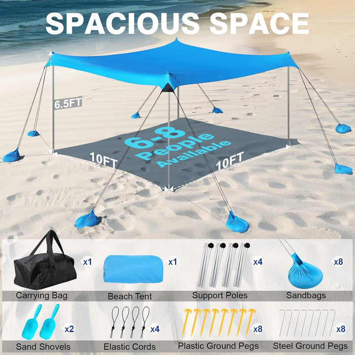 Rhino Valley Strandmuschel, Strandzelt Sonnenschutz UV 50+, Windschutz Strandzelt, Tragbar Sonnenseg
