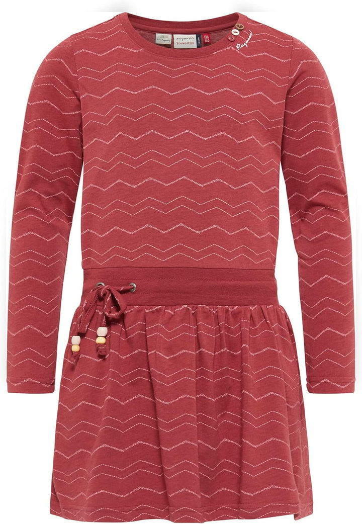 Ragwear Mädchen Kleid langärmelig mit Chevron-Muster, Kordel in der Taille, Taschen, 100% vegan, ide