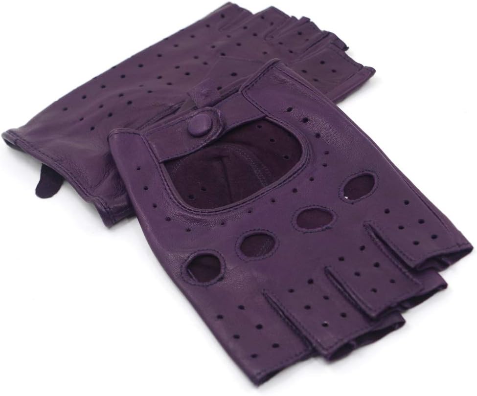 Harssidanzar Lady Fingerlose Lederhandschuhe Schaffell Single Line Half Finger GL012 L Violett, L Vi