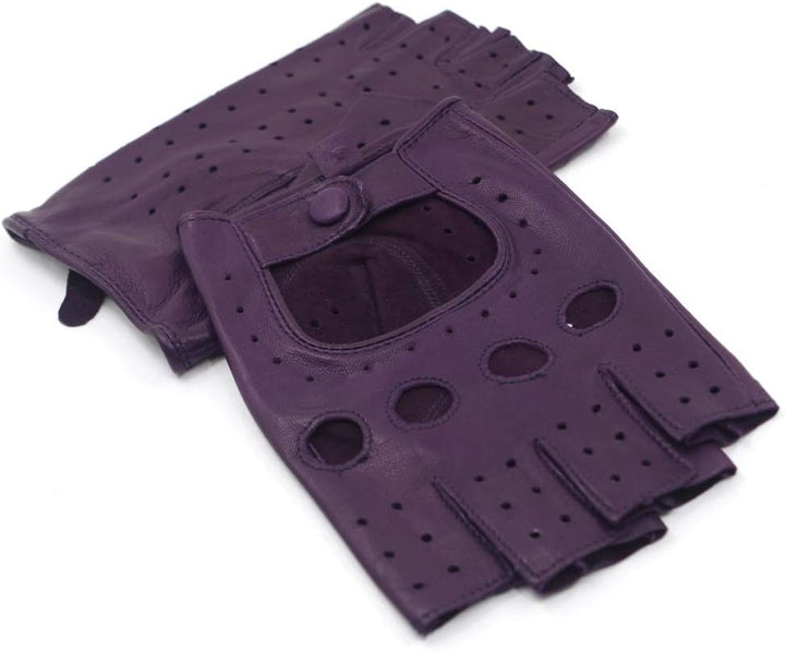 Harssidanzar Lady Fingerlose Lederhandschuhe Schaffell Single Line Half Finger GL012 L Violett, L Vi