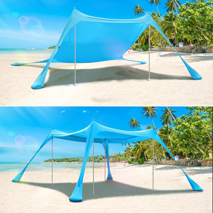 Sonnensegel Strand Strandzelt Sonnenschutz UPF50+, 3m X 3m X 2m Strand Sonnenschutz Mit 4 Alustangen