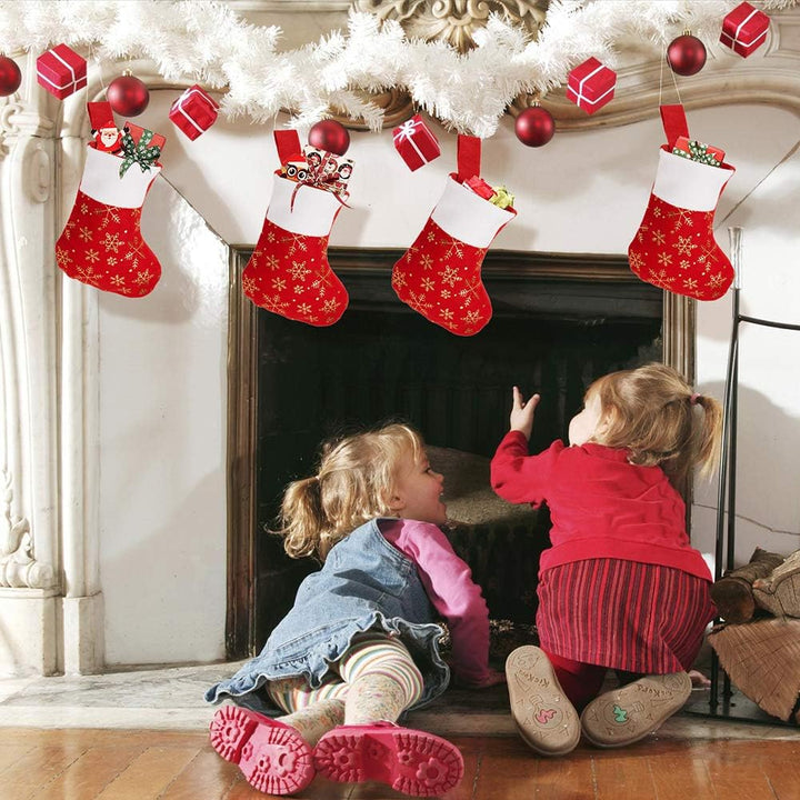 CCINEE Weihnachtsstrümpfe, Weihnachtsstrümpfe, Schneeflocken, Weihnachtsstrumpf, rotes Flanell, Kuns