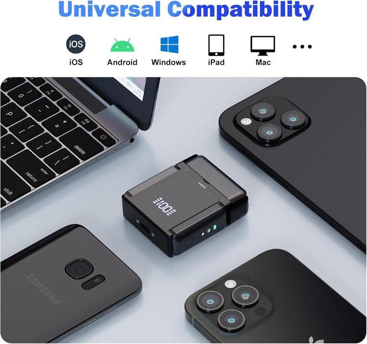 Voijump Wireless Microphone,Kabelloses Lavaliermikrofon für iPhone Android (2 TX + 2 RX+ Ladeetui),