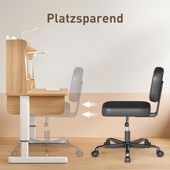 AnyGod Schreibtischstuhl ohne Armlehne für Home Office, Kompakter Drehstuhl mit Rollen &amp; Höhenverste
