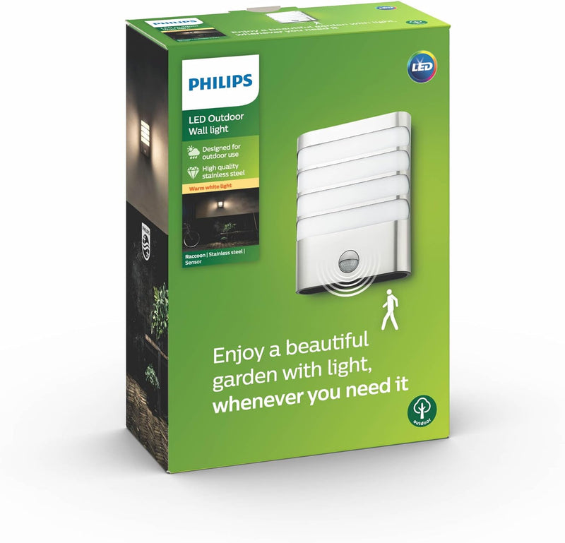 Philips myGarden LED Aussenwandleuchte Raccoon inkl. Bewegungsensor, 4W, warmweisses Licht, IP44 wet