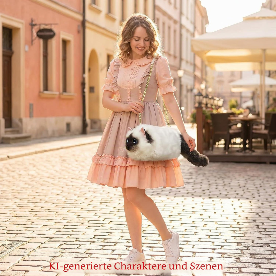 HUIJUFU Realistische Puffy-Plüsch-Katzentasche in Form einer Umhängetasche für Frauen (Siamkatze), S