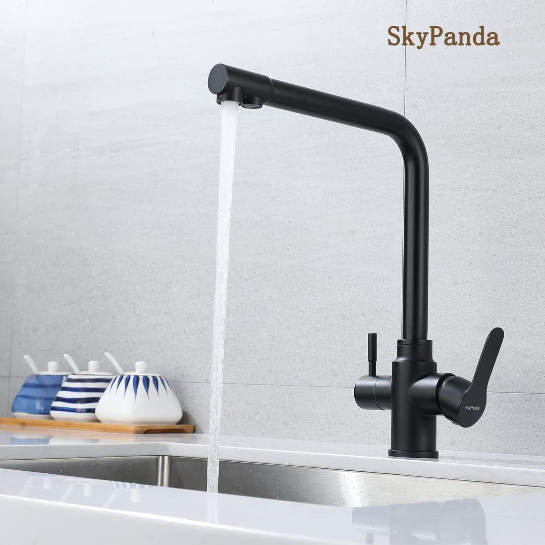 SkyPanda 3 Wege Küchenarmatur, Trinkwasser Wasserhahn mit Doppelhebel, Durchdringung 3-in-1, 360° dr
