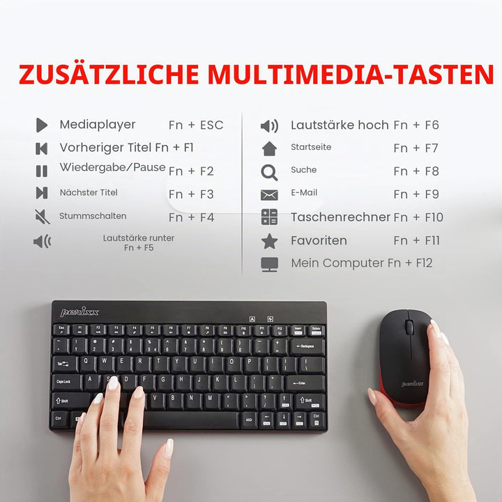 Perixx PERIDUO-712B Wireless Mini Keyboard and Mouse Set, Black, US English Layout Black schwarz, Bl