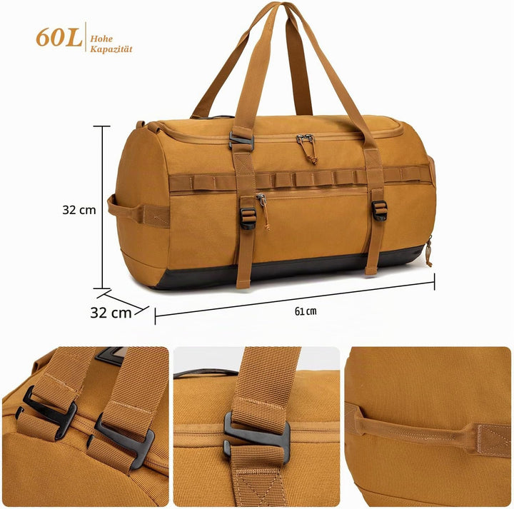 Sporttasche &amp; Reisetasche 60L Gross Trainingstasche Herren Damen mit Schuhfach &amp; Rucksack-Funktion L