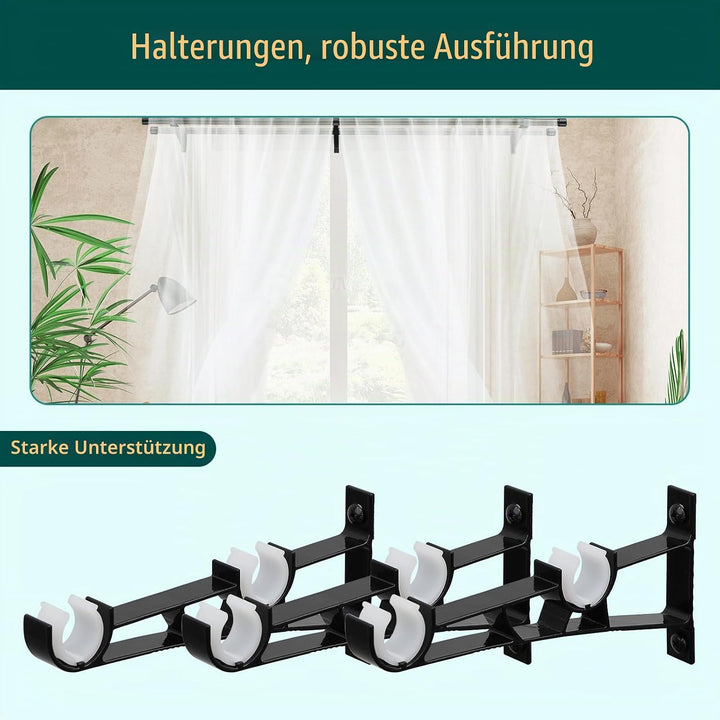 Gardinenstange Schwarz, 76-222cm, Vorhangstange Doppelläufig Metall Ausziehbar, Scheibengardinenstan